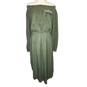 Zara‎ Off the Shoulder Midi Dress Large Green Lyocell